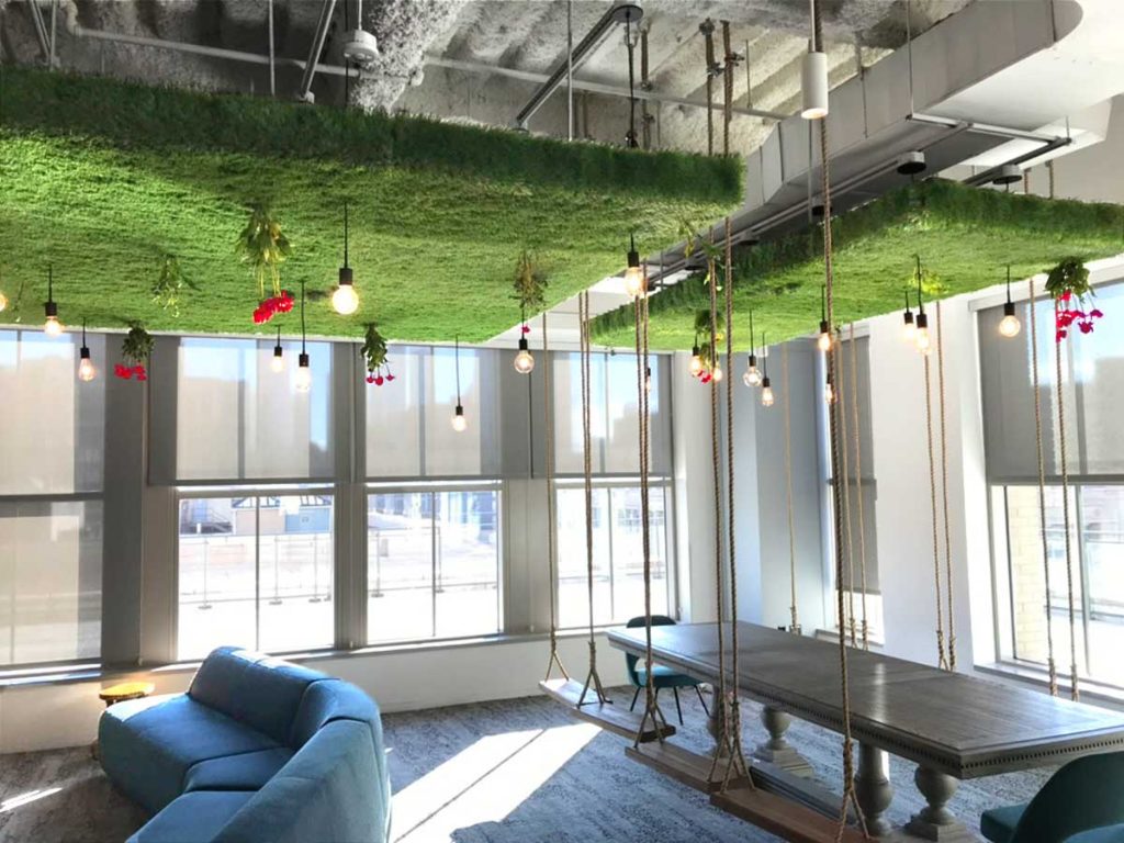 Horticultural Creations Inc of New York City Deloitte office green ceiling installation