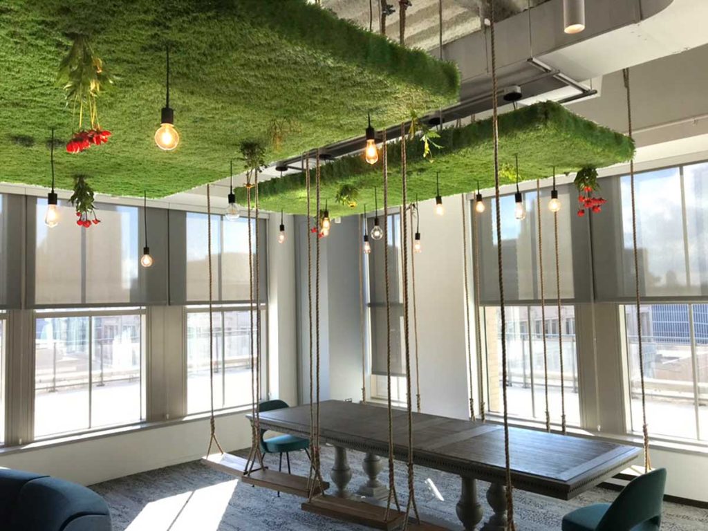 Horticultural Creations Inc of New York City Deloitte office green ceiling installation