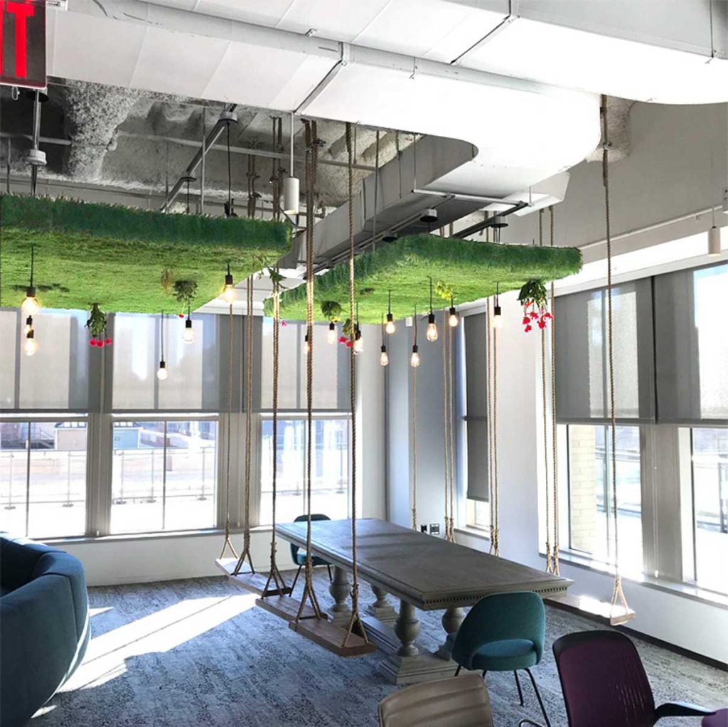 Horticultural Creations Inc of New York City Deloitte office green ceiling installation