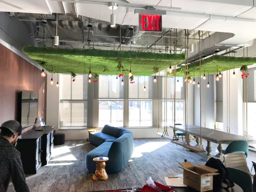 Horticultural Creations Inc of New York City Deloitte office green ceiling installation