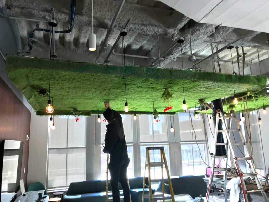 Horticultural Creations Inc of New York City Deloitte office green ceiling installation